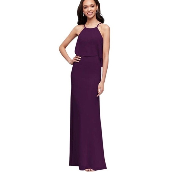 David's Bridal Dresses & Skirts - David Bridal flounced crinkle chiffon sheath bridesmaids dress